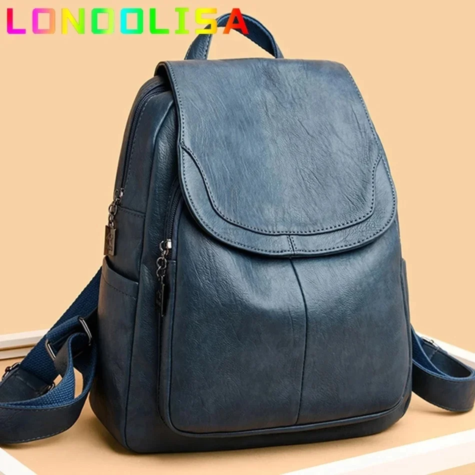 

Women Quality Leather Backpacks for Girls Sac A Dos Casual Daypack Black Vintage Backpack School Bags for Girls Mochila Rucksack