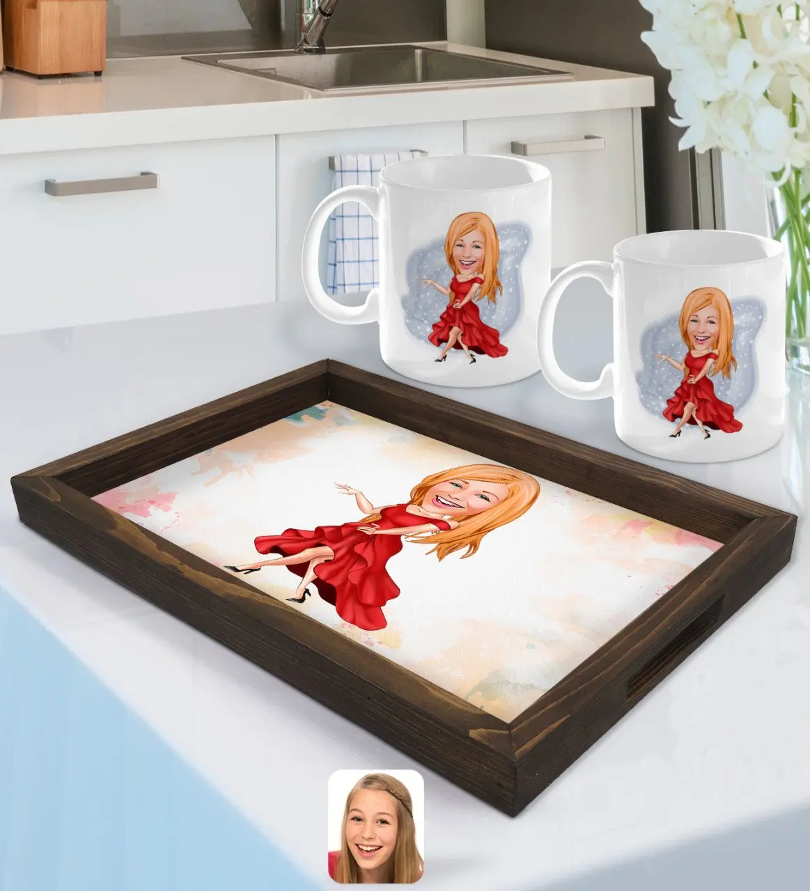 

Персонализированный женский манекен, карикатура искусственной кожи и кружка с 2 кольцами