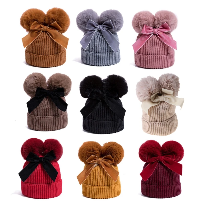 

Baby Hat Double Hat Winter Knitted Kids Baby Girl Hat Warm Thicker Children Infant Beanie Cap Bonnet 40JC