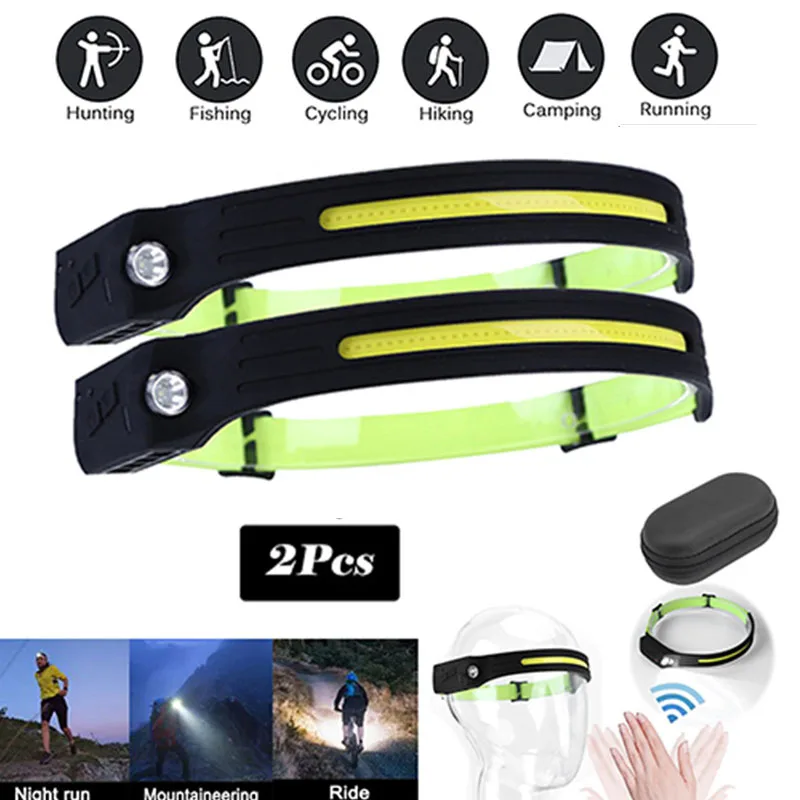 

LED Induction Headlamp COB Headlight Built-in 1200mAh Lithium Battery USB Rechargeable Portable 4 Modes Warning Head Torch