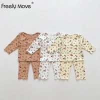 freely move 2pcs infant kids girls boys pajama sets long sleeve print shirt toppant cotton casual children sleepwear nightwear
