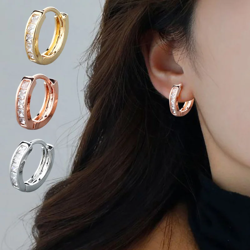 

Aesthetic Circular Stainless Steel Hoop Earrings Jewelry For Women Gold Color Zircon Earring Luxury 2023 Pendientes Jewelry Gift