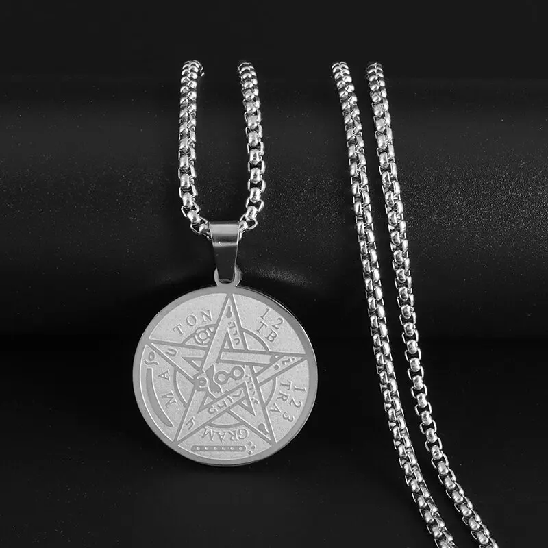 

Witchcraft Pentagram Stainless Steel Medal Necklace Solomon Seal Pendant Star of David Kabbalah Amulet Men's and Women's Jewelry