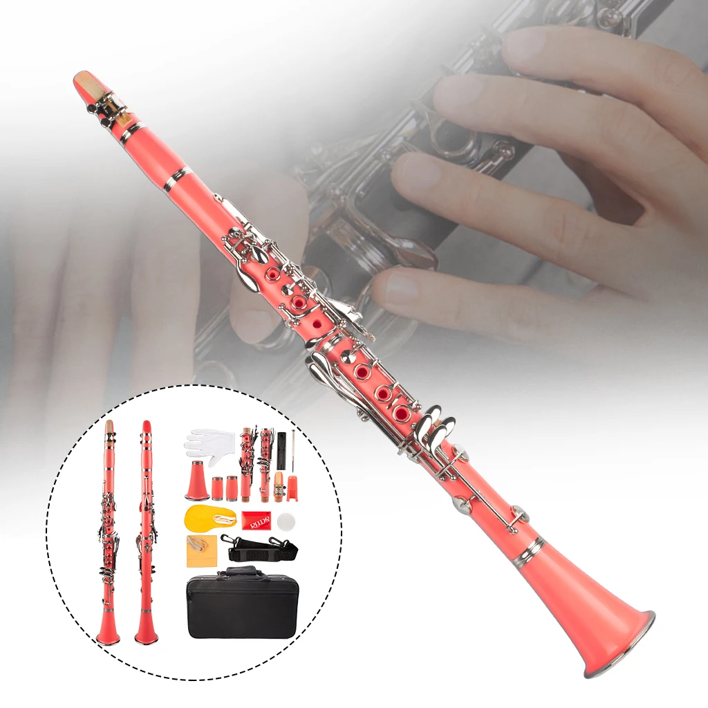 Pink Bb Clarinet Woodwind Band & Orchestra Musical Instruments For Beginners Includes Mouthpiece Reeds Carry Protecting Case SET