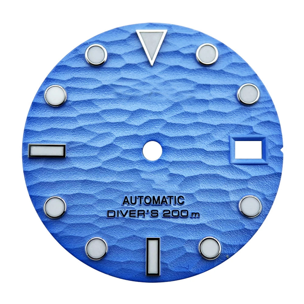 28.5mm Blue Luminous wave Dial Watches Accessories for NH35 Automatic Movement With S Logo Customizable Logo