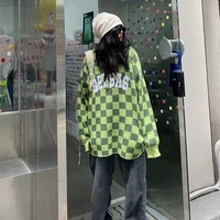 harajuku vintage hit color plaid pullovers sweaters women streetwear o neck long sleeve top jumpers oversize sweater woman