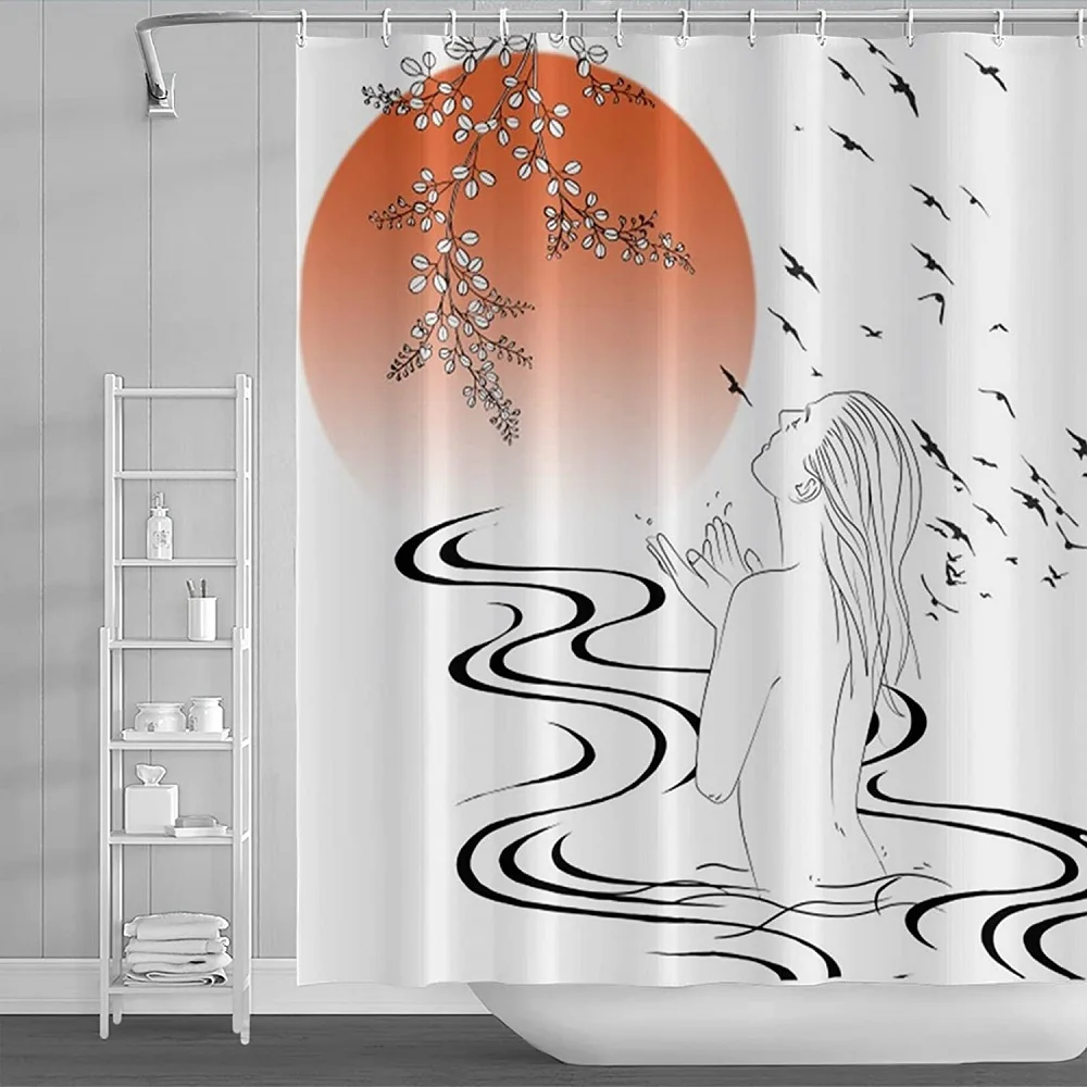 

Modern Abstract Aesthetics Shower Curtain Brown Sun Art Pattern Waterproof Fabric Bath Curtains Bathroom Decor with Hook Screens