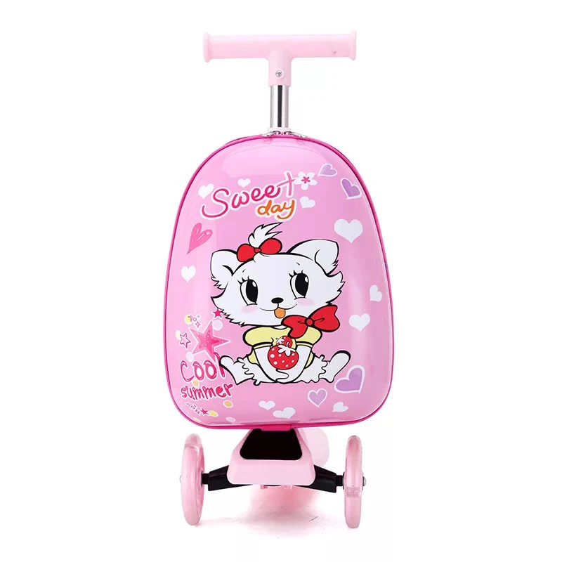 Cute Cartoon kids scooter suitcase on wheels Lazy trolley bag children carry on cabin travel rolling luggage Skateboard bag gift