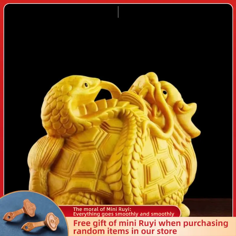 

Cliff Cypress Wood Boxwood Carving 【Dragon Turtle 】Bring Wealth and Lucky Home Decoration Handmade Sculpture Modern Arts