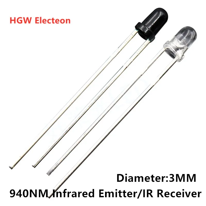 

10pcs Diameter 3mm 940nm LEDs Infrared Emitter and IR Receiver Diode 10pairs Diodes