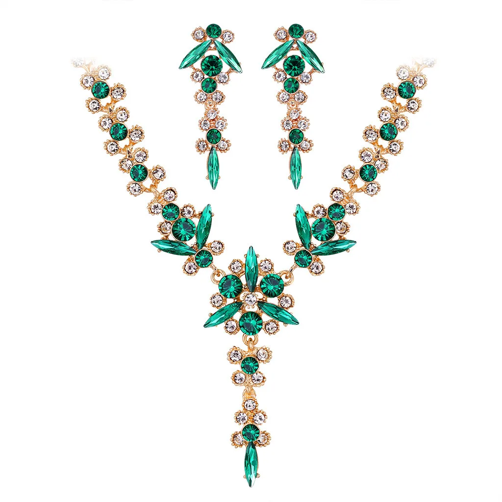 

New Wedding Jewelry Sets for Charming Women Dresses Dating Accessories Glass Crystal Necklace Earrings Set