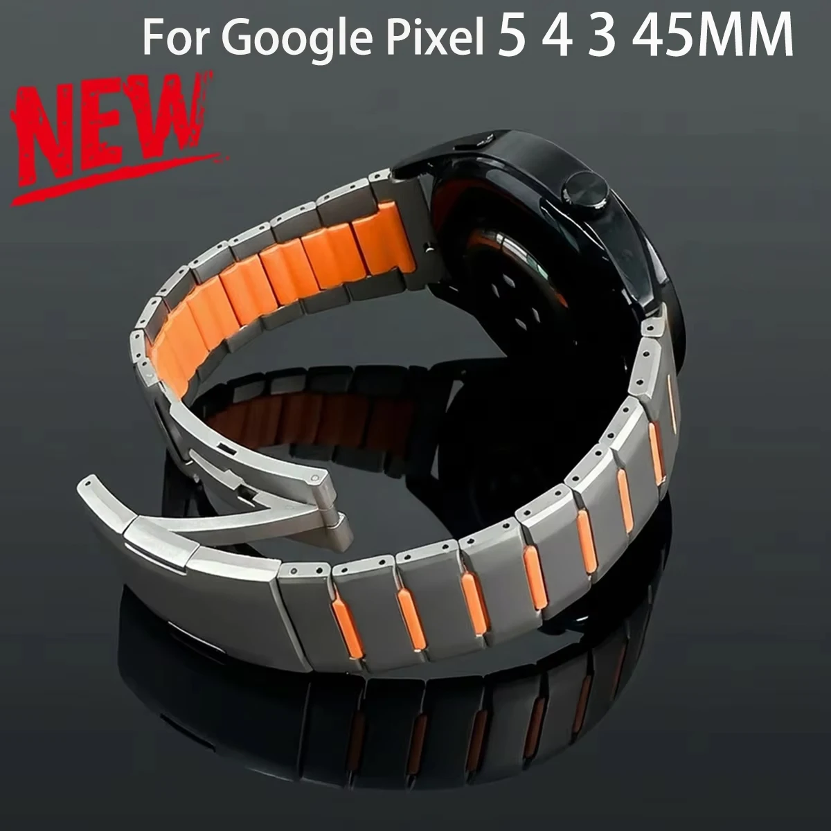 Фото Металлический + силиконовый ремешок для Google Pixel 5 4 3 45 мм, двухслойный дизайн, браслет для Pixel Watch 5 4 45 мм, аксессуары для делового стиля. №1