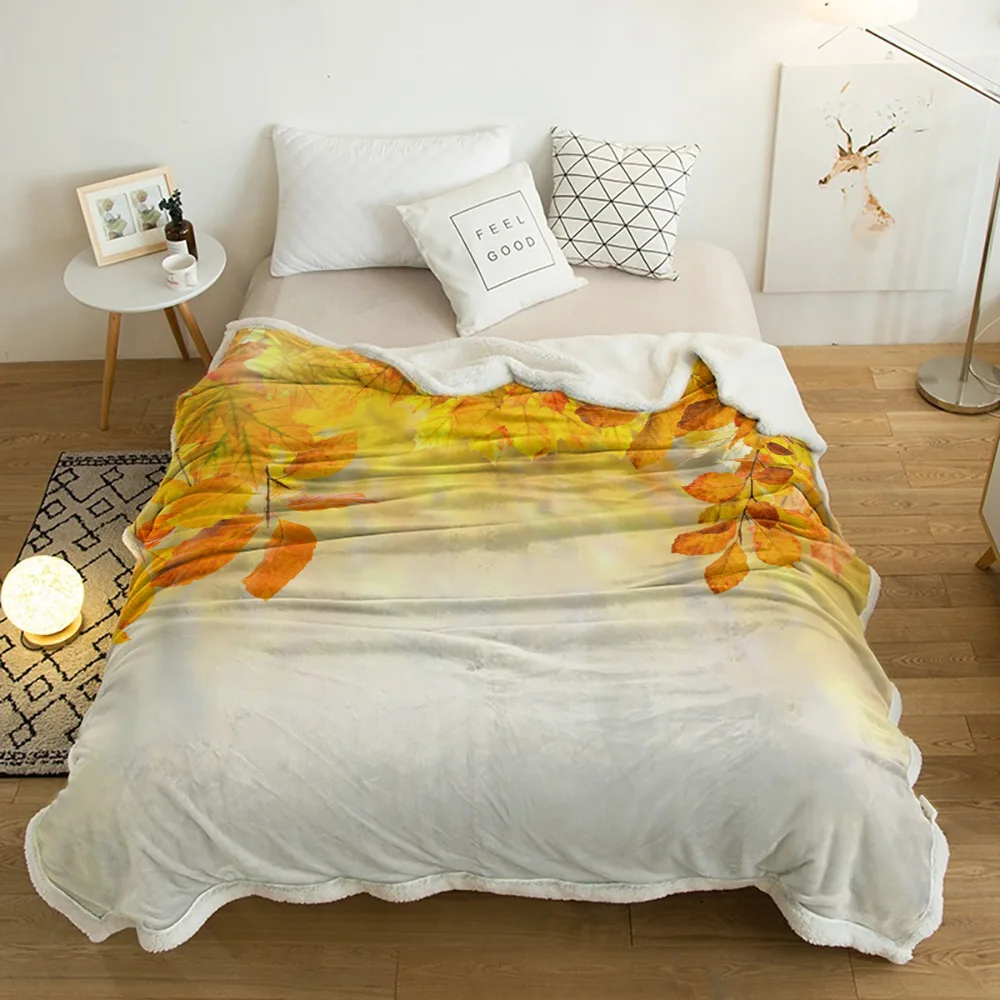 

Autumn Maple Leaves Trees Texture Lamb Cashmere Fleece Blanket Home Bed Sofa Winter Sherpa Bedding Kids Thick Bedspread