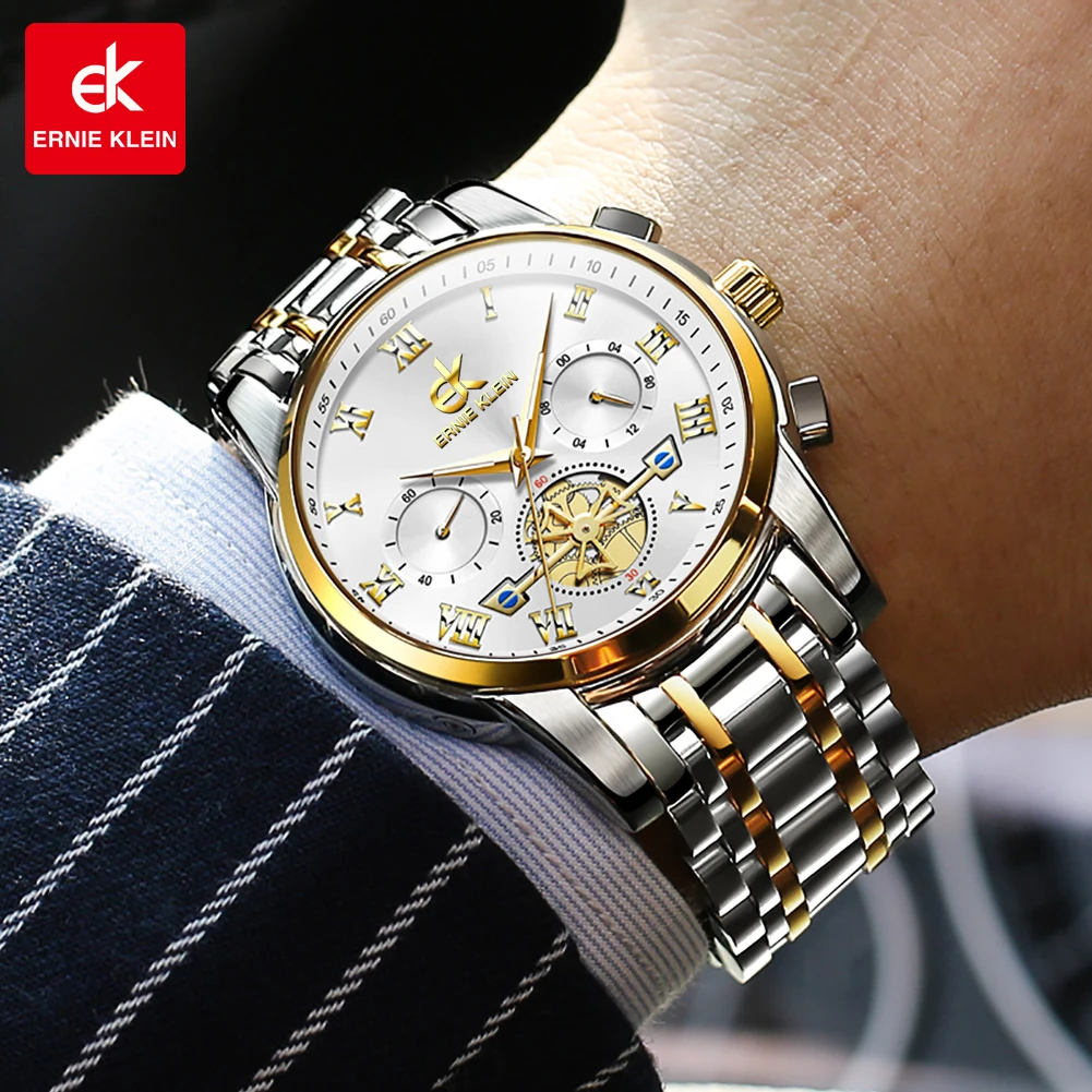 

ERNIE KLEIN Top Brand Men's Watches Classic Roman Scale Dial Luxury Wrist Watch for Man Original Quartz Waterproof Luminous Male