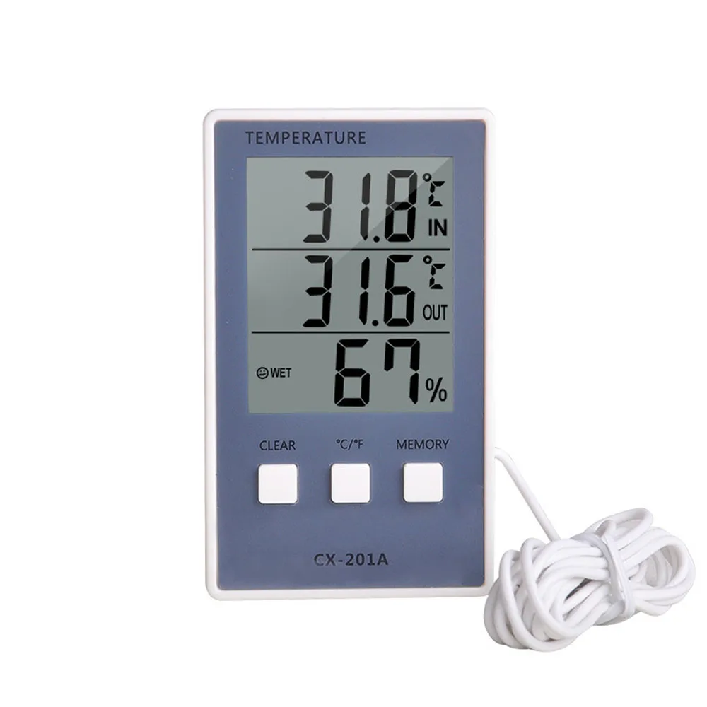 

Digital LCD Thermometer Hygrometer Indoor Outdoor Temperature Humidity Meter C F Display Sensor Probe Weather Station CX-201A