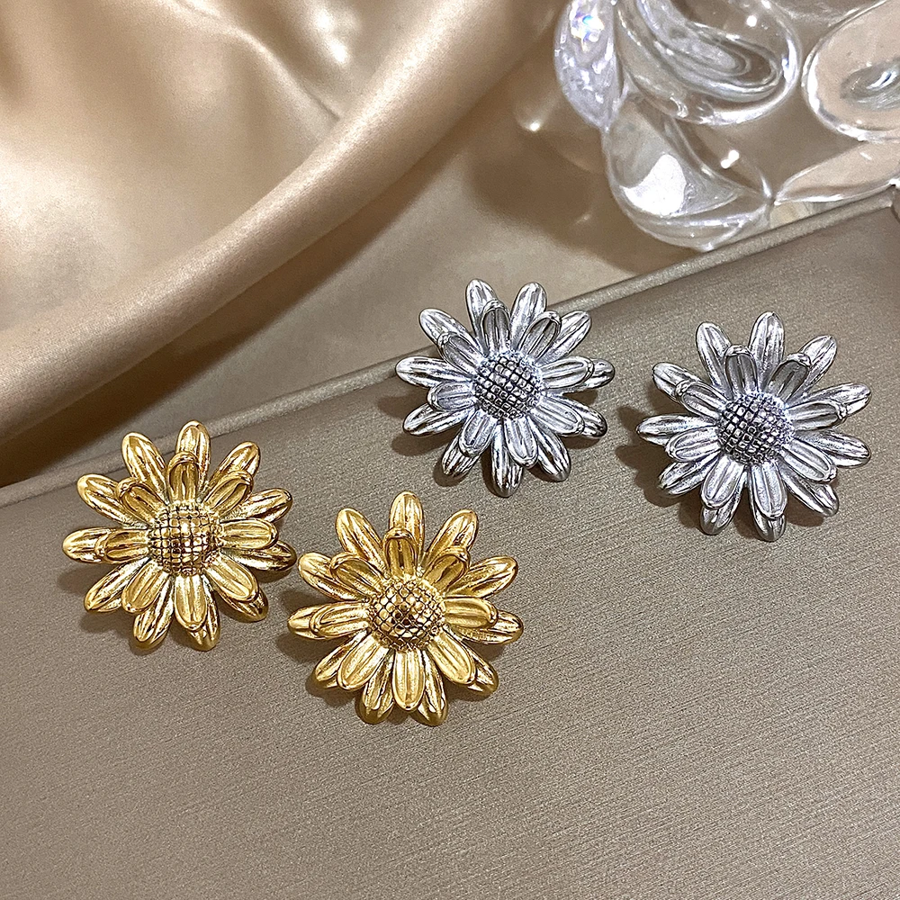 Flashbuy модные серьги-гвоздики из нержавеющей стали в стиле ретро с подсолнухом для