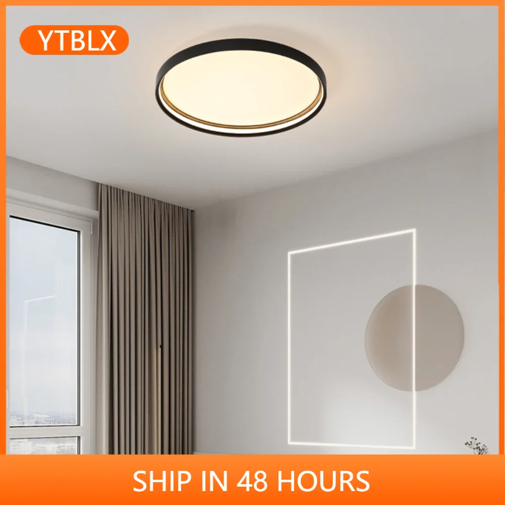 Современный черный или белый светодиодный потолочный светильник, Круглая Простая лампа для гостиной, спальни, детская комната, световая па...