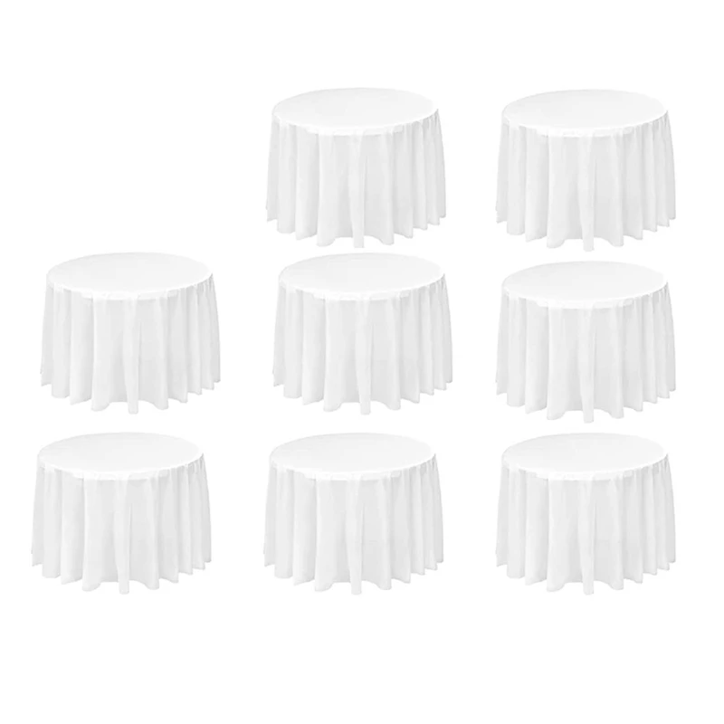 

ABHG 8 Pack Round Tablecloth, 84 Inch White Disposable Table Covers PEVA Waterproof Plastic Round Tablecloths (White)