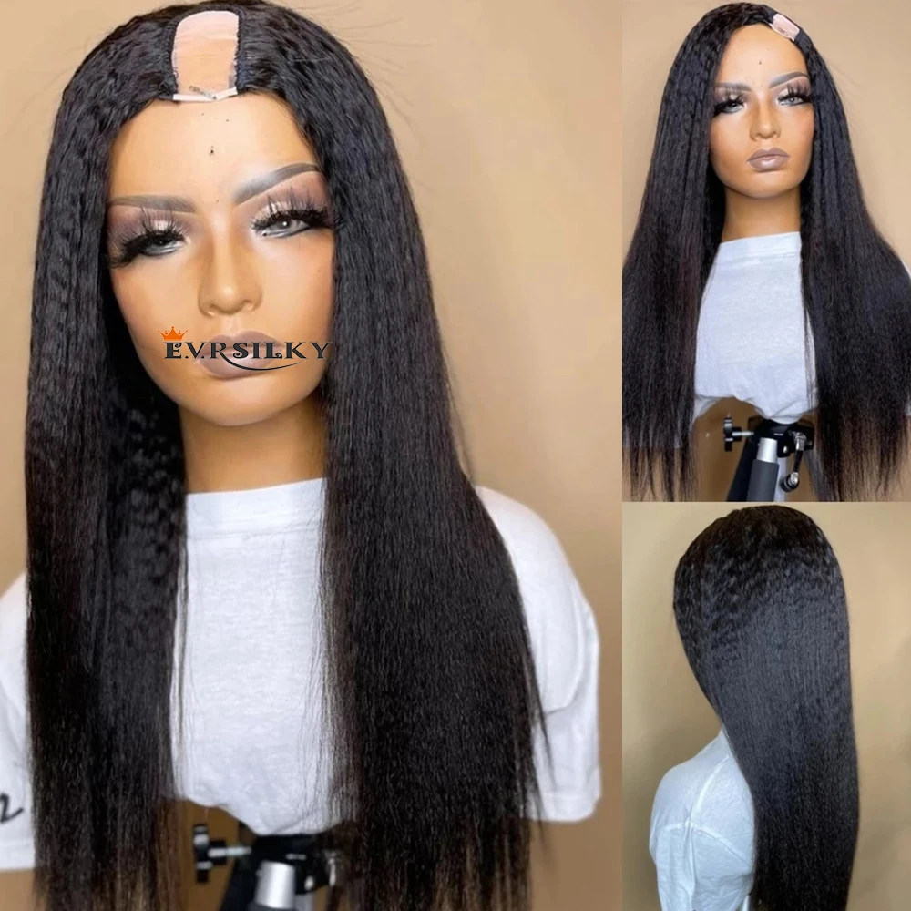 

Brazilain Remy Kinky Straight Human Hair Wigs Yaki Straight U Part Wig Human Hair Full Machine Wigs For Black Weman 250% Density