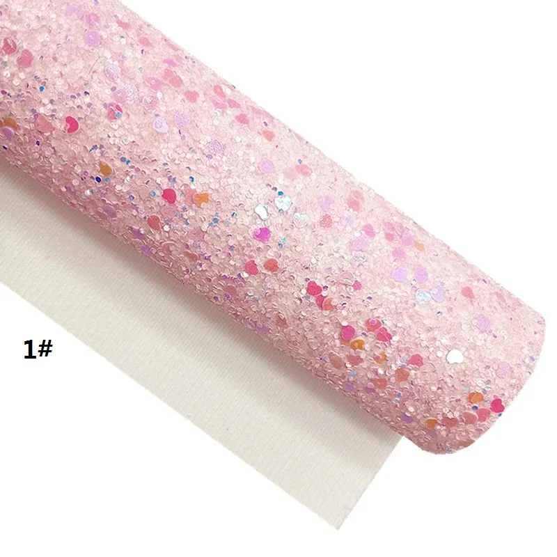 Pink Glitter Leather with Hearts Flowers Plaids Printed Synthetic Leather Mermaid Glitter Vinyl DIY Craft Sheets Mini Rolls W408 images - 6