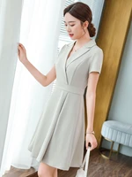 korean summer short sleeve female apricot professional european suit collar office work clothes office business large dress