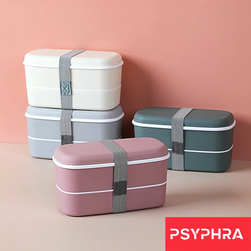 

Double-layered Lunch Box Microwave Bento Container Portable Plastic Food Rice Container Dinnerware Set For Student Office Worker