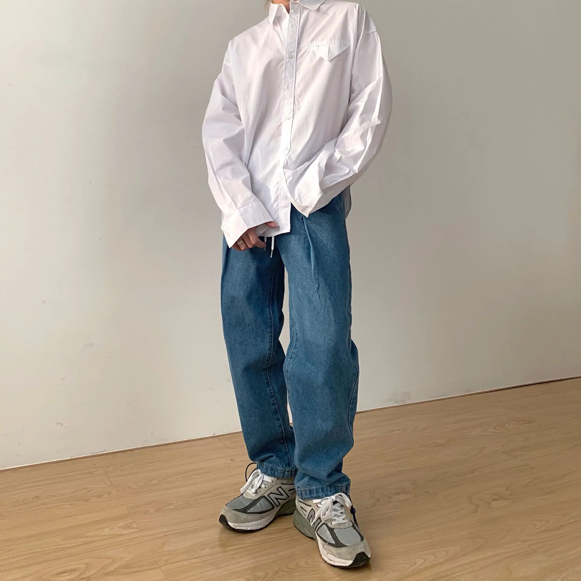 Korean Version Men's Trend Loose Straight Wide-leg Pants Ins Tide Brand Handsome All-match Nine-point Pants Men Jeans for Men