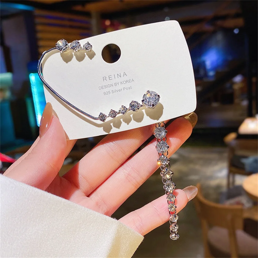 

Корейские серьги для женщин и девушек, модные длинные серьги со стразами без проколов, индивидуальные клипсы для ушей, Женские Ювелирные из...