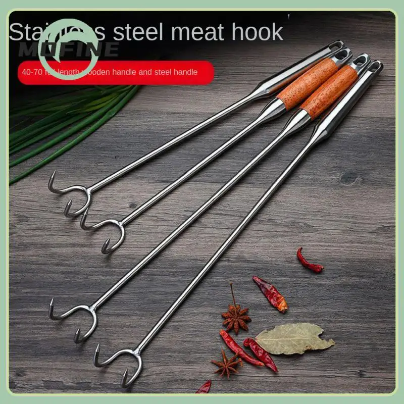 

Pork Hook Meat Hook Long Handle Bold Cooking Accessories For Food Flipping Wood Handle Barbecue Kitchen Utensils Hook