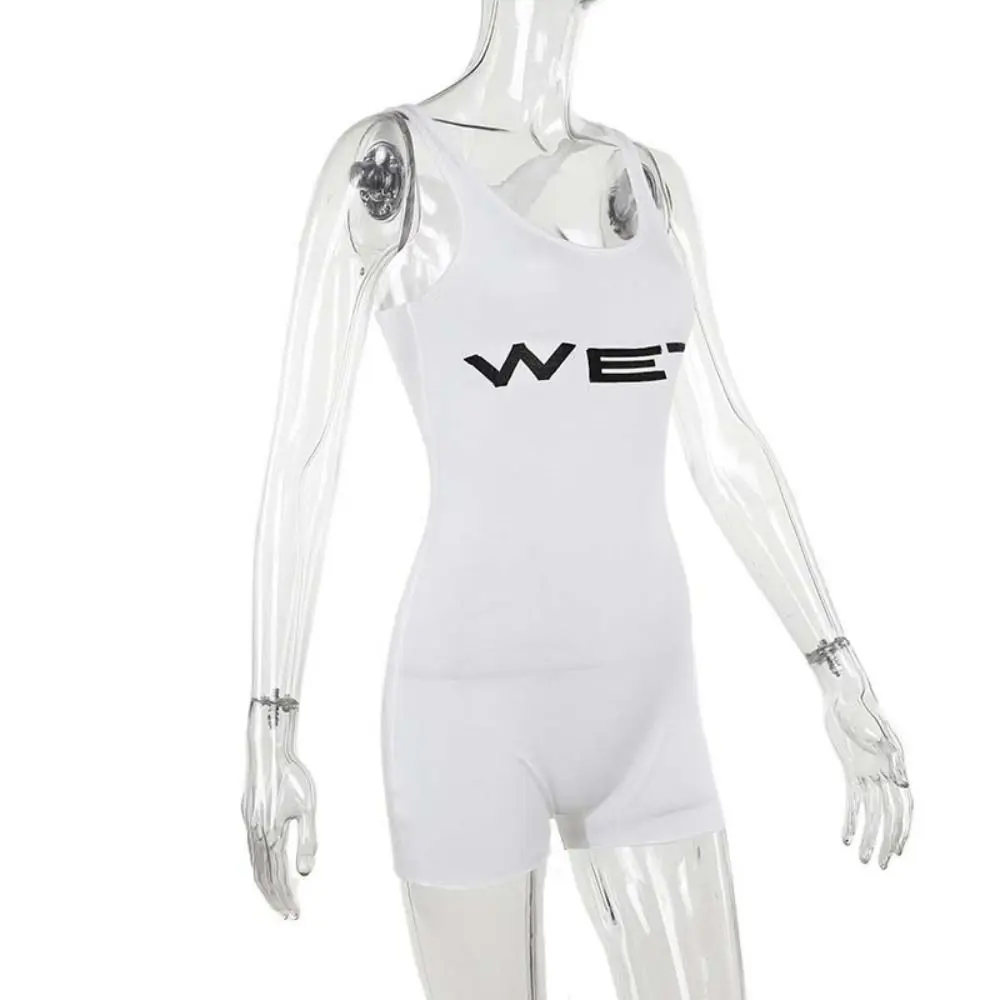 Модный облегающий комбинезон с буквенным принтом шорты U-образным вырезом