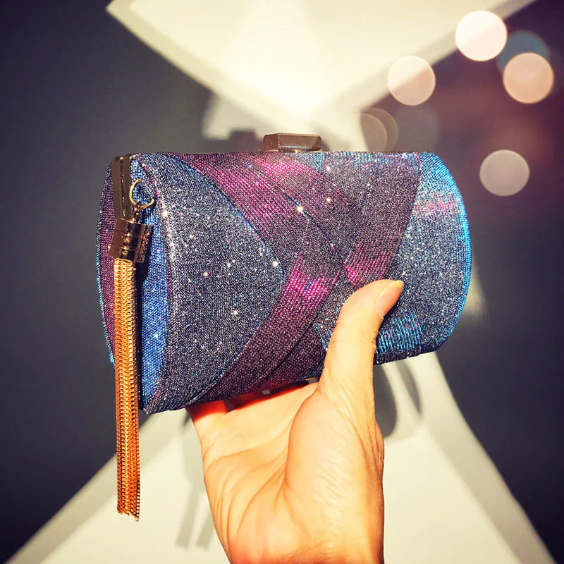 

New Wallet Stylish MultiColor Dinner Bag Evening Luxury Women Bridal Party Prom Golden Tassel Wedding Clutch Purse Shiny Handbag