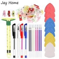 33pcs sewing tool kit fabric marking pen 5 in 1 sliding gauge fabric sewing clips tailors chalks for sewing dressmaking