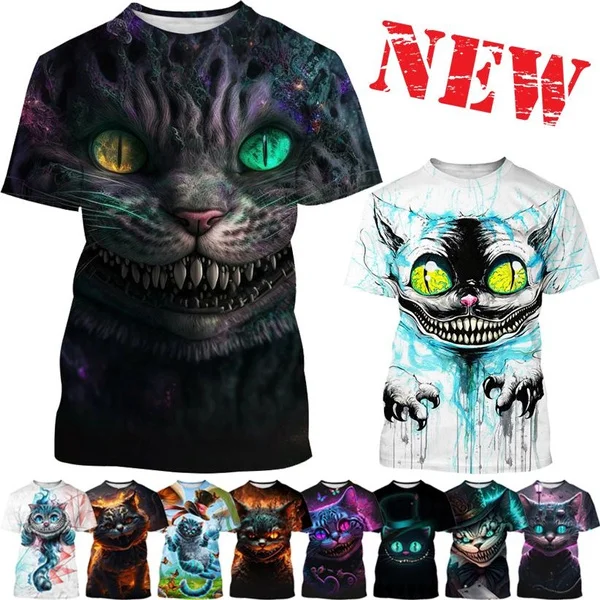 

Футболка с коротким рукавом, круглым вырезом и принтом кота