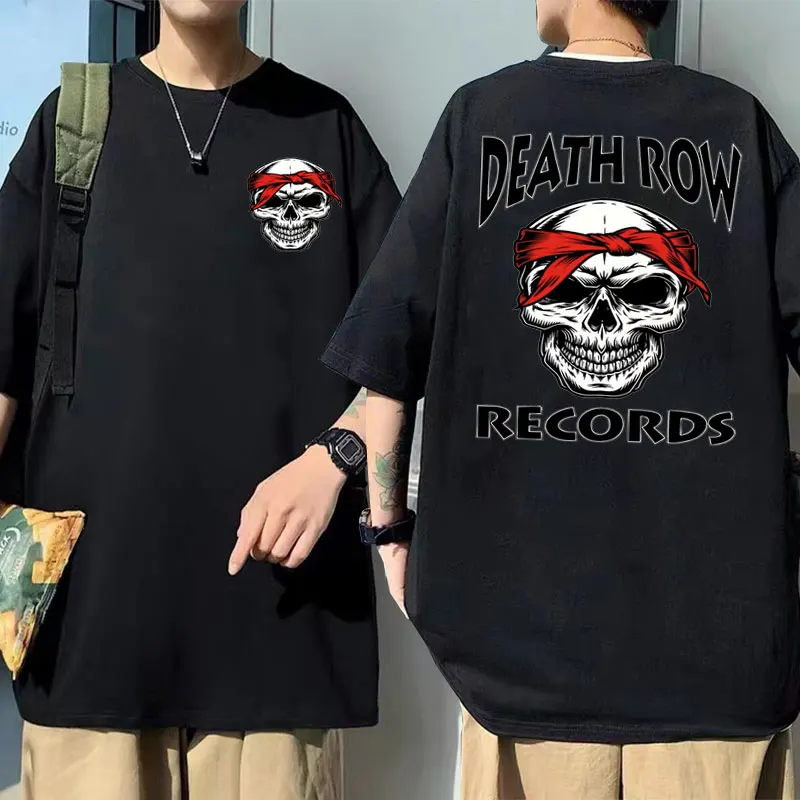 

Quality Tupac 2Pac Tshirt Men Hip Hop Short Sleeve Vintage Death Row Records Double Sided Print T Shirt Skull Skeleton T-shirt
