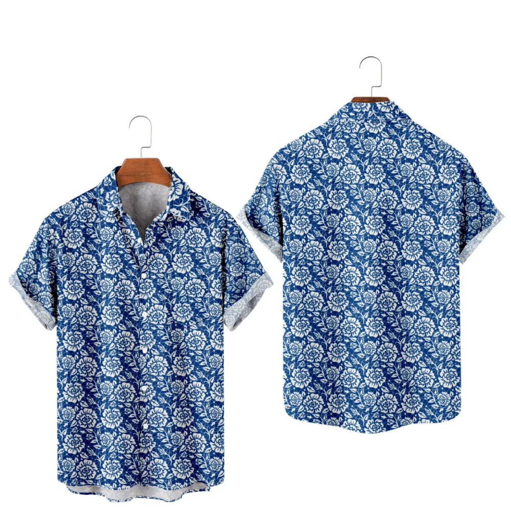 Men's Hawaiian T-Shirt Y2K Hombre Fashion Shirt Flowers 3D Print Cozy Casual Short Sleeve Beach Oversized Clothes 4