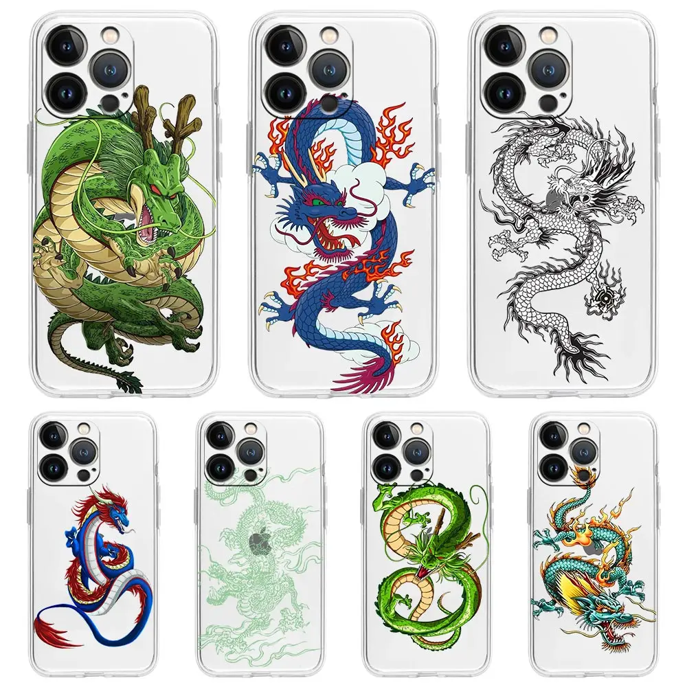 

Phone Case For iPhone 13 11 12 Pro Max X XR XS 7 8 Plus SE 2020 Transparent Soft Silicone Cover TPU Fundas Dragon Fashion Animal