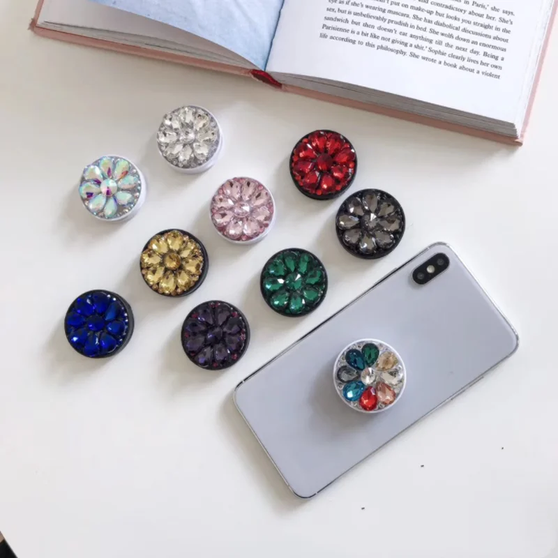 popular colorful diamond mobile phone finger ring bracket for iphone 8 xs samsung android desk stand grip folding plastic holder free global shipping