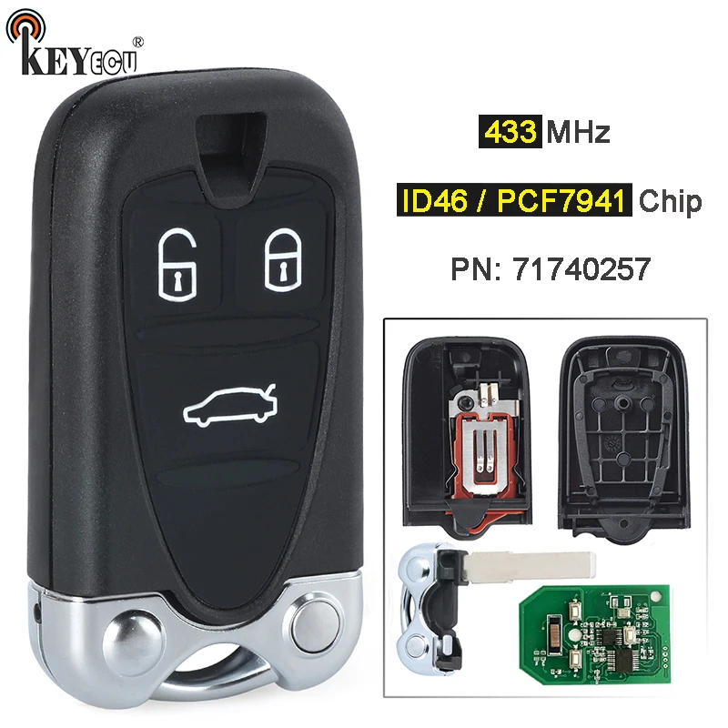 

KEYECU 433MHz PCF7941 / ID46 Chip PN: 71740257 Remote Key Fob for Alfa Romeo 159 Brera Spider 2005-2007 2008 2009 2010 2011