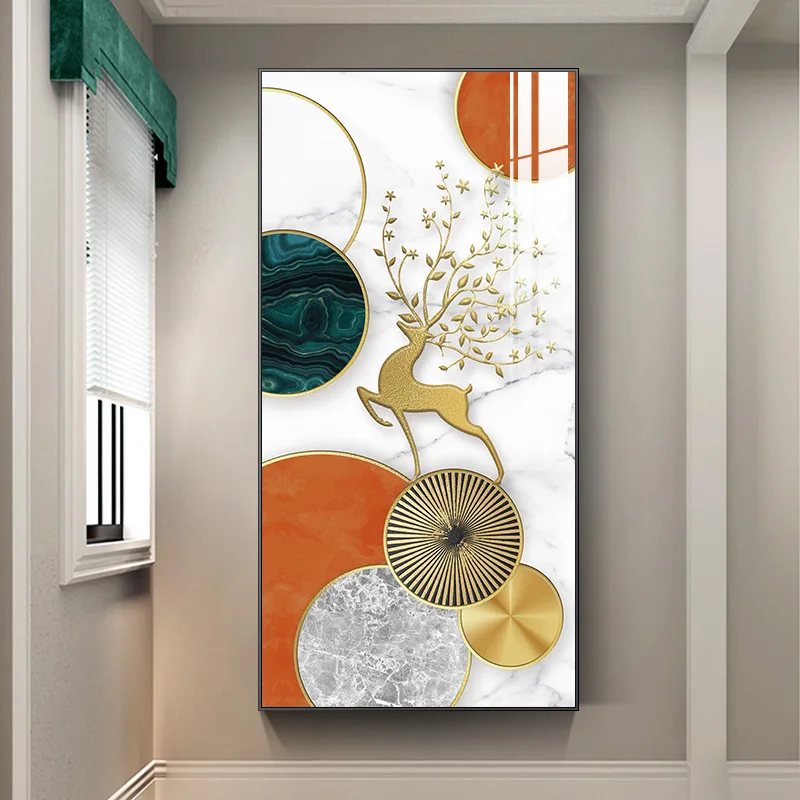 Абстрактная Роскошная постер с золотыми листьями в скандинавском стиле