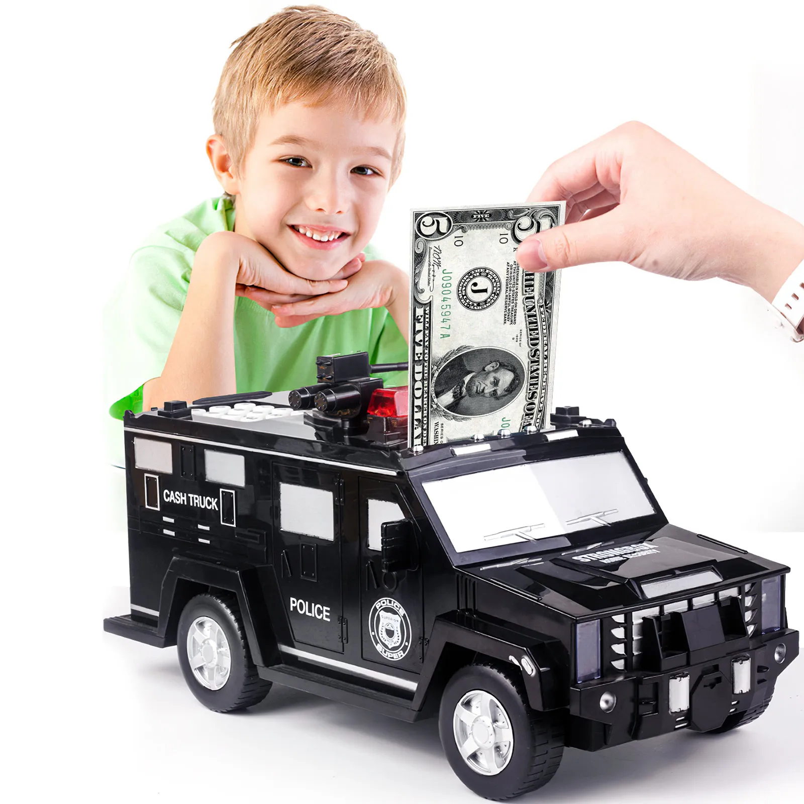 

2022 Music Password Cash Truck Car Piggy Bank Moneybox Paper Money Box Kids Big Safe Saving Coin Box Large Music Toy