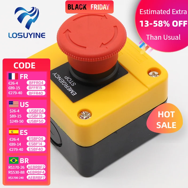 

1NO + 1NC e-stop, кнопка аварийного выключателя