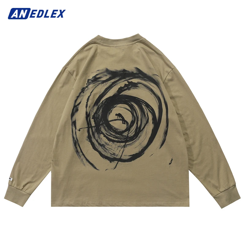 

2022 Men Streetwear Hip Hop Washed Black T Shirt Retro Letter Tornado Graphic Printed T-Shirt Long Sleeve Cotton Harajuku Tshirt