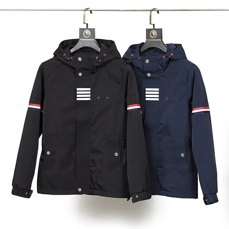 

Мужская ветрозащитная куртка-бомбер на молнии, с капюшоном