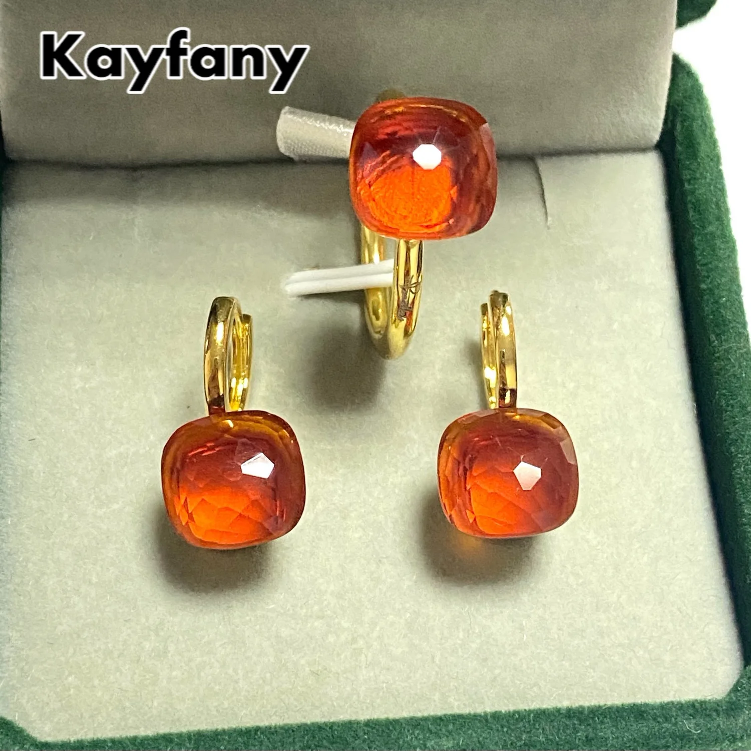 

13Colors Pomellato 11.6mm Honey Crystal Jewelry Set For Women Ring Earrings Set Candy Jewelry Set Square Candy Ring Earrings