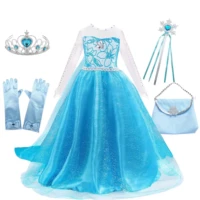 snow queen princess dresses girls fancy anna elsa costume birthday party cosplay clothing with long cloak wig vestido xh28