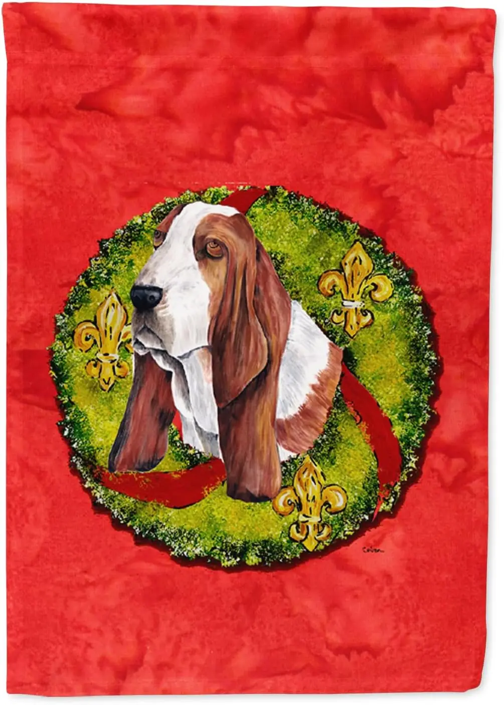 Carolines Treasures SC9100GF Basset Hound Рождественский венок Садовый флаг Почтовый ящик Флаг