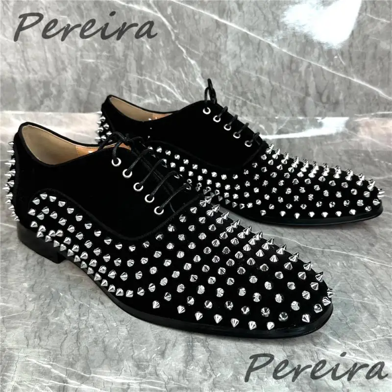 Мужские туфли дерби из коровьей замши с заклепками натуральной кожи квадратным