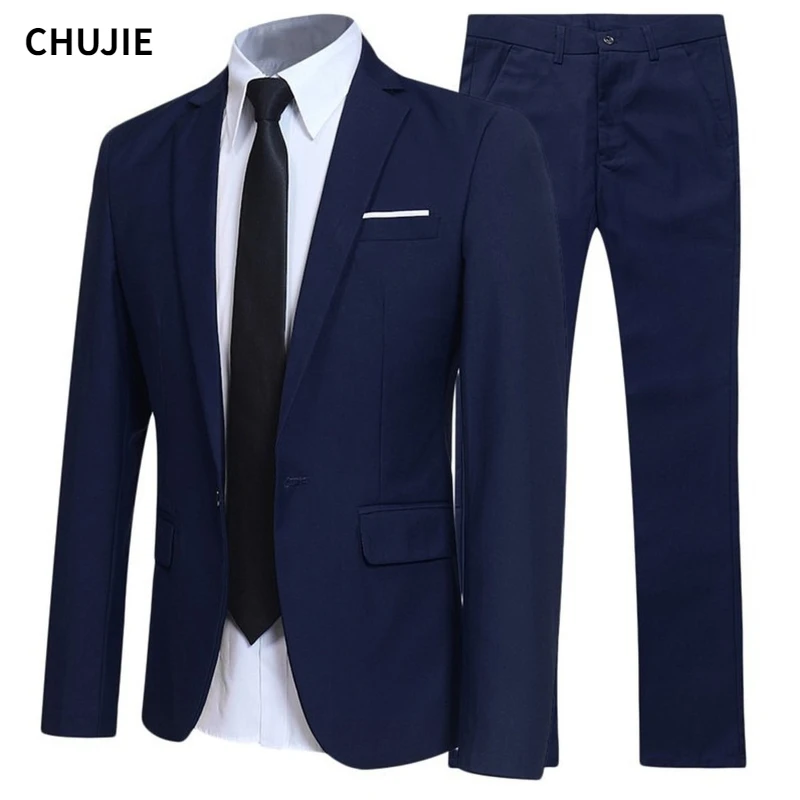 Men Blazers Sets 2 Pieces Wedding Elegant Formal 3 Suits Full Business Korean 2023 Pants Blue Coats Jackets Luxury Free Shipping