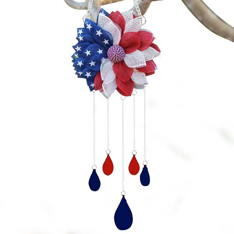 

4th Of July Wreath Decoration 4th Of July Patriotic Wreath With Red White Blue Decor Acrylic Flower Shaped Windchime