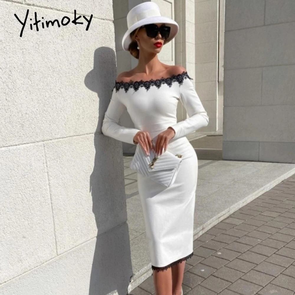 

Lace Bandage Dress 2022 New Arrival Long Sleeve Bandage Dress Bodycon Women Summer White Sexy Party Dress Evening Club Outfits